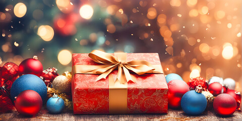 Happy Gift Box for Important Days on christmas day and happy new year. Christmas tree, Xmas eve, Boxing day, New year celebration, happy new year concept. AI Generative. - obrazy, fototapety, plakaty