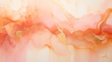  an abstract painting with a pink and orange color scheme and gold accents.  generative ai - obrazy, fototapety, plakaty