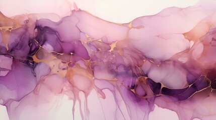  an abstract painting of purple and gold colors on a white background.  generative ai