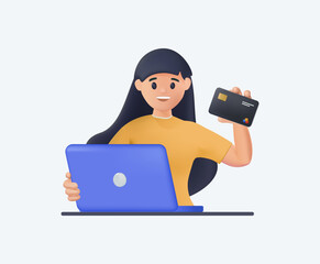 3D E-commerce concept illustrations. Buying online 3D cartoon design vector illustration of online shopping, ecommerce