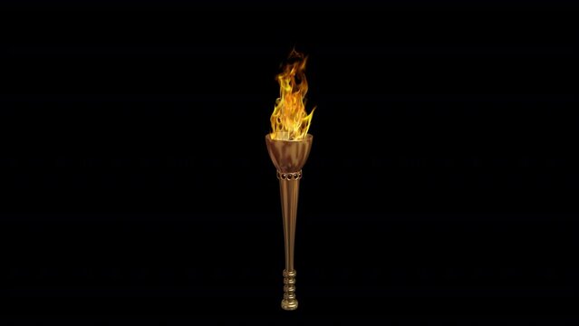 Golden Fire Torch - Burning Loop - High Angle - Realistic 3D animation loop with alpha channel isolated on transparent background