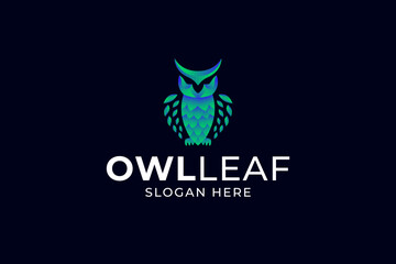 owl leaf gradient modern concept logo vector design
