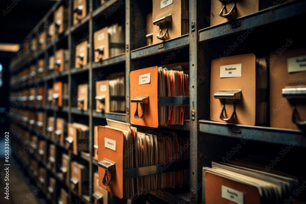 Aufkleber archive with card index. background with selective focus and copy space