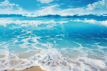 Radiant Day by the Azure Shoreline. A Generative AI Depiction of a Beach with Crystal Clear Blue Waters