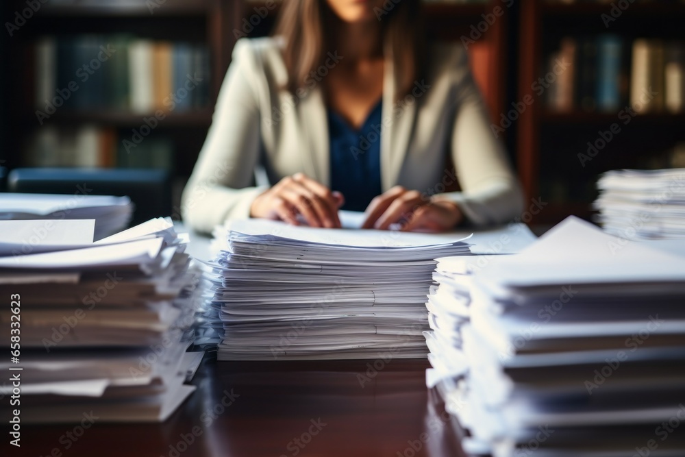 Poster paper files, office work. background with selective focus and copy space