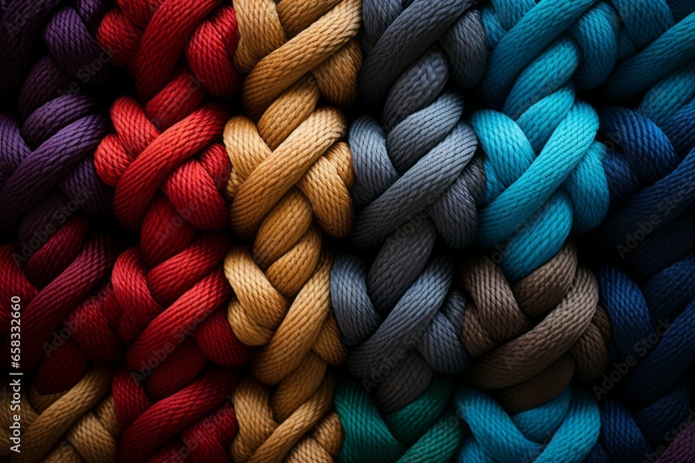 Poster multi-colored ropes. background with selective focus and copy space