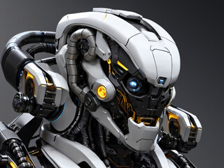 Sci-Fi Humanoid Cyborg Robot with White Shell  Glowing Blue Eyes Science Fiction