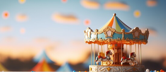 image of a toy carousel with a dreamy backdrop