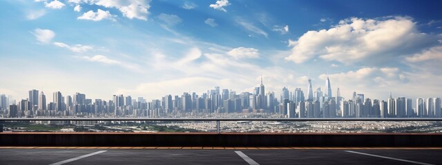 Empty asphalt road and modern city skyline panorama in shanghai Generative AI