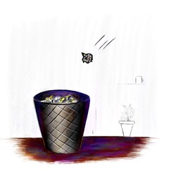 Paper waste bin with crumpled paper falling into it