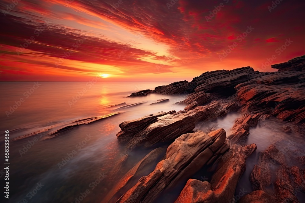 Canvas Prints Beautiful seascape at sunset. Composition of nature. Beautiful seascape at sunset. Long exposure shot with long exposure, AI Generated