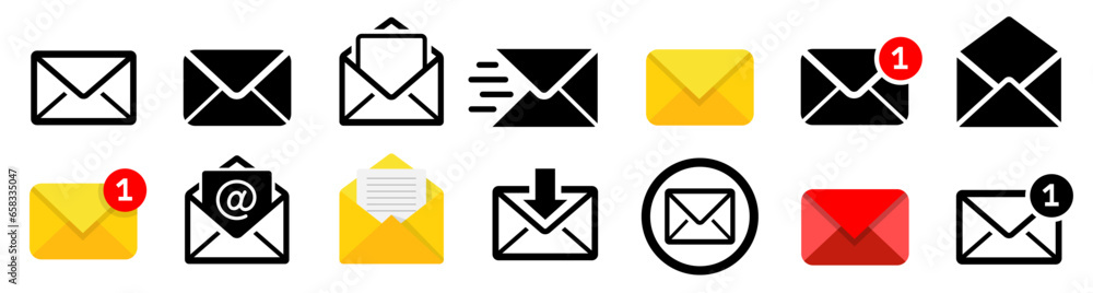 Poster email icon set. different email sign. set of envelopes icons with a picture of a closed letter. pape