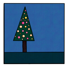 Christmas tree with black lines and watercolor coloring 