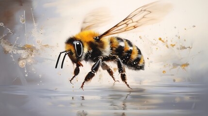  a painting of a bee on a white background with water.  generative ai - obrazy, fototapety, plakaty