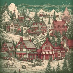 christmas landscape with houses