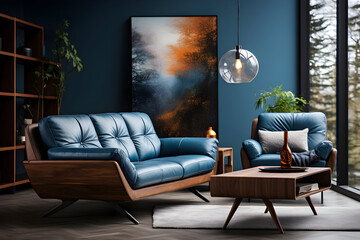 Dark Blue Sofa and Recliner Chair in the Living Room