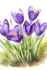 Spring meadow crocuses flowers. AI generated illustration