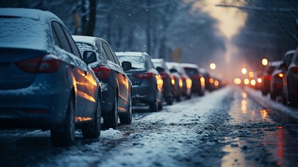 cars in the snow - obrazy, fototapety, plakaty