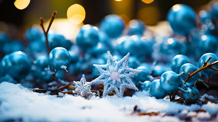Blue Christmas star on snow. Generative AI