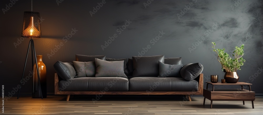 Sticker Sleek living room with cozy dark couch