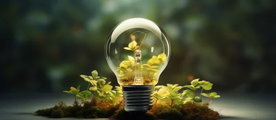 Foto op Canvas Green energy concept represented by solar panels powering a light bulb © AkuAku