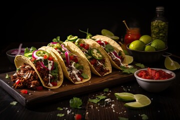 tacos on a wooden board 
