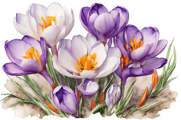 Obraz na płótnie Canvas Elegant watercolor spring crocus flowers. Floral botanical illustration