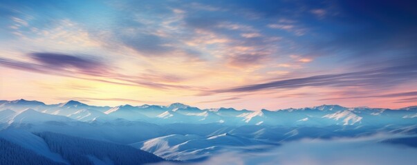 blue mountain landscape high over the clouds at sunset wallpaper