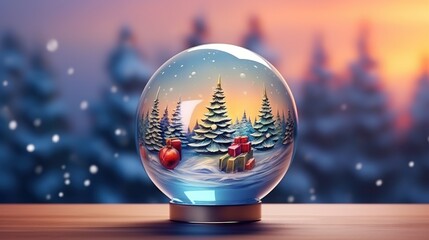 Fototapeta na wymiar a snow globe with a christmas scene in it on a table. generative ai