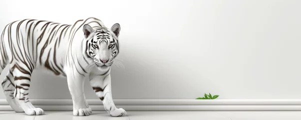 Zelfklevend Fotobehang gorgeous white tiger looking at the camera, banner with copy space © aninna