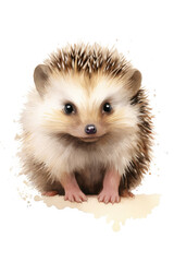 Cute hedgehog isolated on a white background in watercolor style