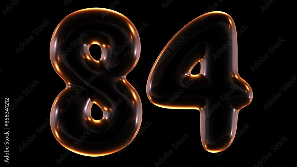 Poster animation of glowing number 84 in 3d rendering.