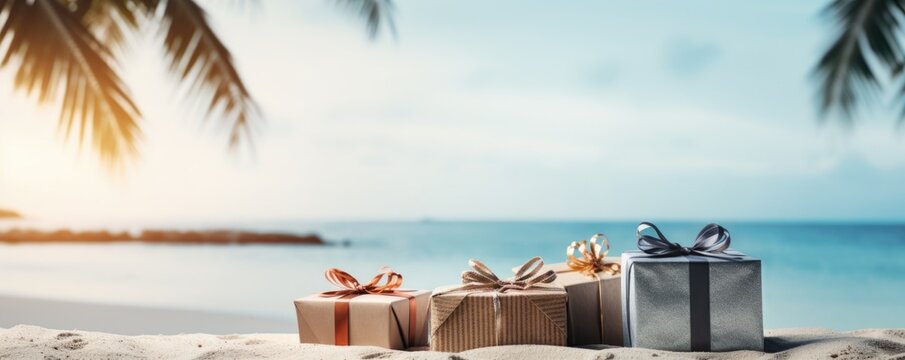 Christmas Holiday Gifts On Tropical Beach Vacation