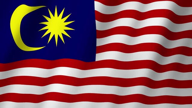 Malaysia Flag. National 3d Malaysia flag waving. Flag of Malaysia footage video waving in wind. Malaysian Flag 4K Animation