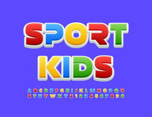 Vector creative Emblem Sport Kids. Bright Colorful Font. Unique 3D Alphabet Letters and Numbers set