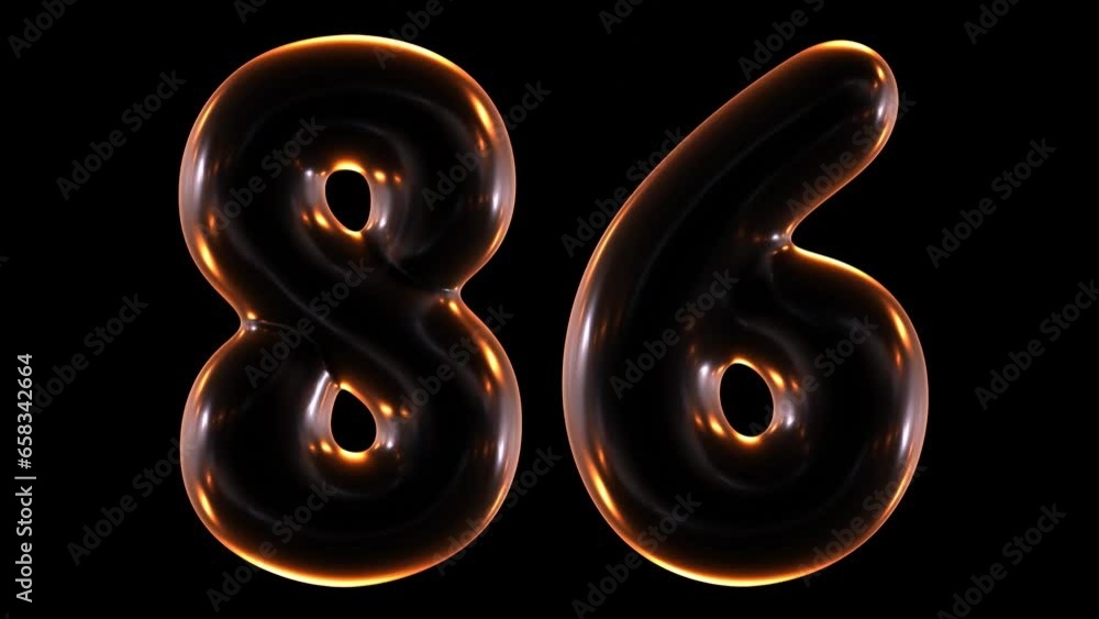 Poster animation of glowing number 86 in 3d rendering.