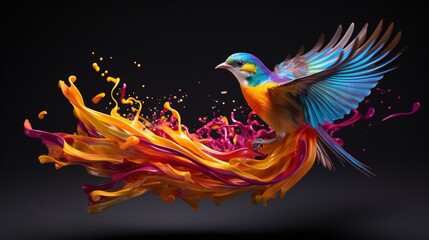 Obraz na płótnie Canvas a colorful bird flying through the air with its wings spread. generative ai