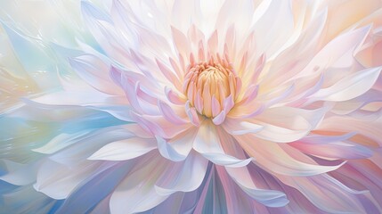  a painting of a large white flower with blue and pink petals.  generative ai