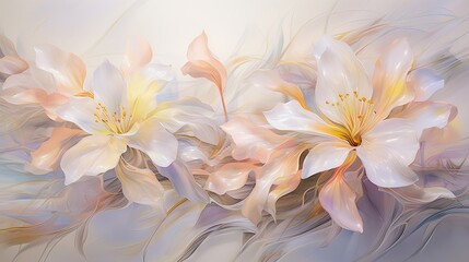  a painting of white and pink flowers on a white background.  generative ai