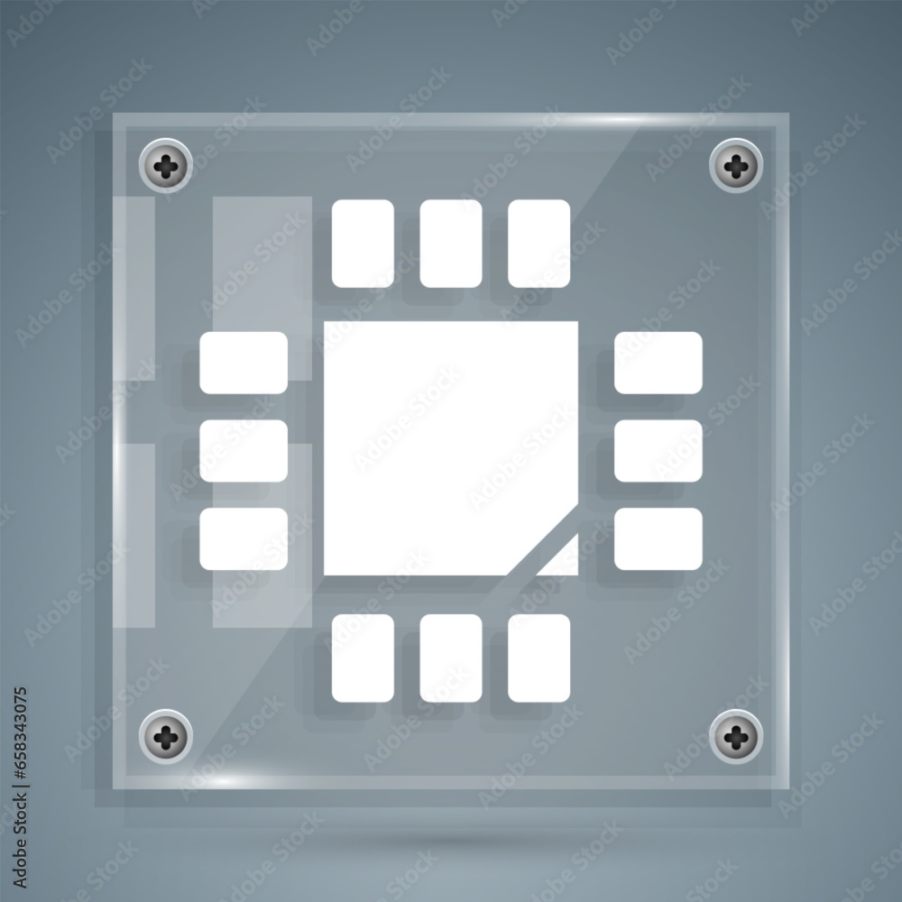 Aufkleber white computer processor with microcircuits cpu icon isolated on grey background. chip or cpu with c