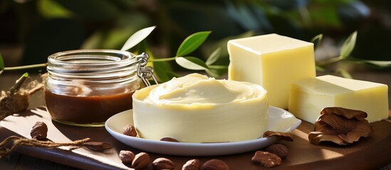 Homemade cocoa butter cream with natural ingredients Text space available