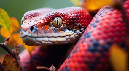 Foto op Plexiglas close-up of snnake, snake in wild nature, snake in the forest, close-up of wild snake, snake looking forward © Gegham