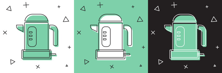 Set Electric kettle icon isolated on white and green, black background. Teapot icon. Vector
