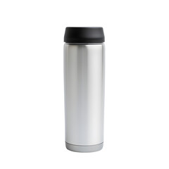 Stainless steel thermos on white background. 3d illustration