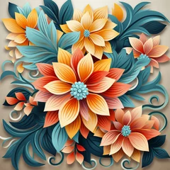 Fotobehang beautiful colorful fillagree pattern. Warm color palette © racesy