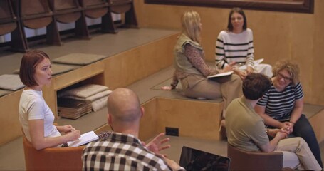 Business group attending class seminar, work education concept