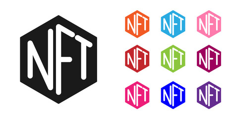 Black NFT Digital crypto art icon isolated on white background. Non fungible token. Set icons colorful. Vector - obrazy, fototapety, plakaty