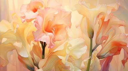  a painting of a bunch of flowers with a yellow background.  generative ai