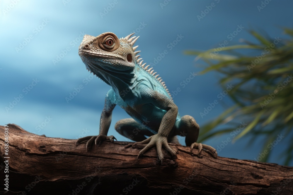 Poster a lizard perched on a tree branch. this image captures the reptile in its natural habitat. perfect f