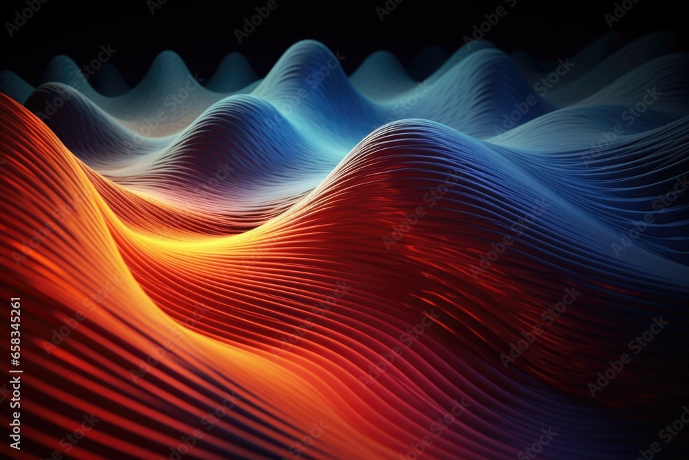 Poster A detailed view of a wave made up of vibrant and colorful lines. This image can be used to add a dynamic and energetic touch to various design projects.